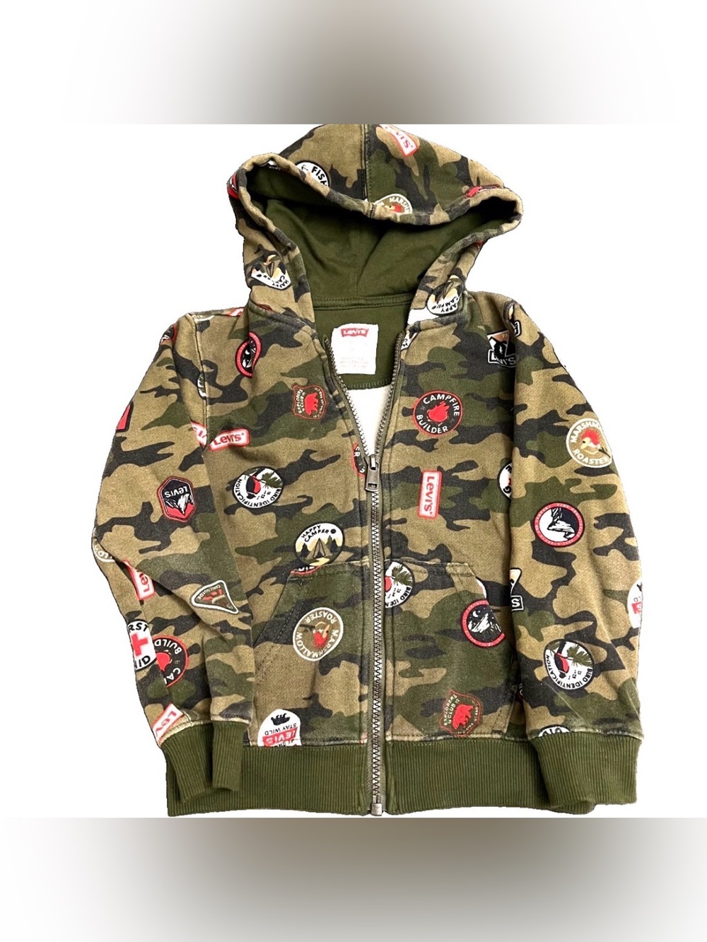Levi’s Camping Theme Green Camo Zip Up Hoodie Kids Size 4T
